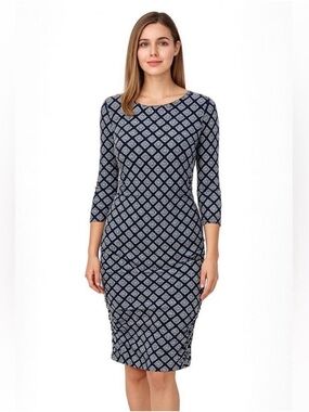 Hatley Womens Blue Geometric Dress Size Medium Elastic Waist 3/4 Sleeve Scoop
